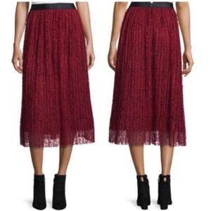 Alice Olivia Mikaela Burgundy Red Lace Pleated Midi Skirt Sz 4